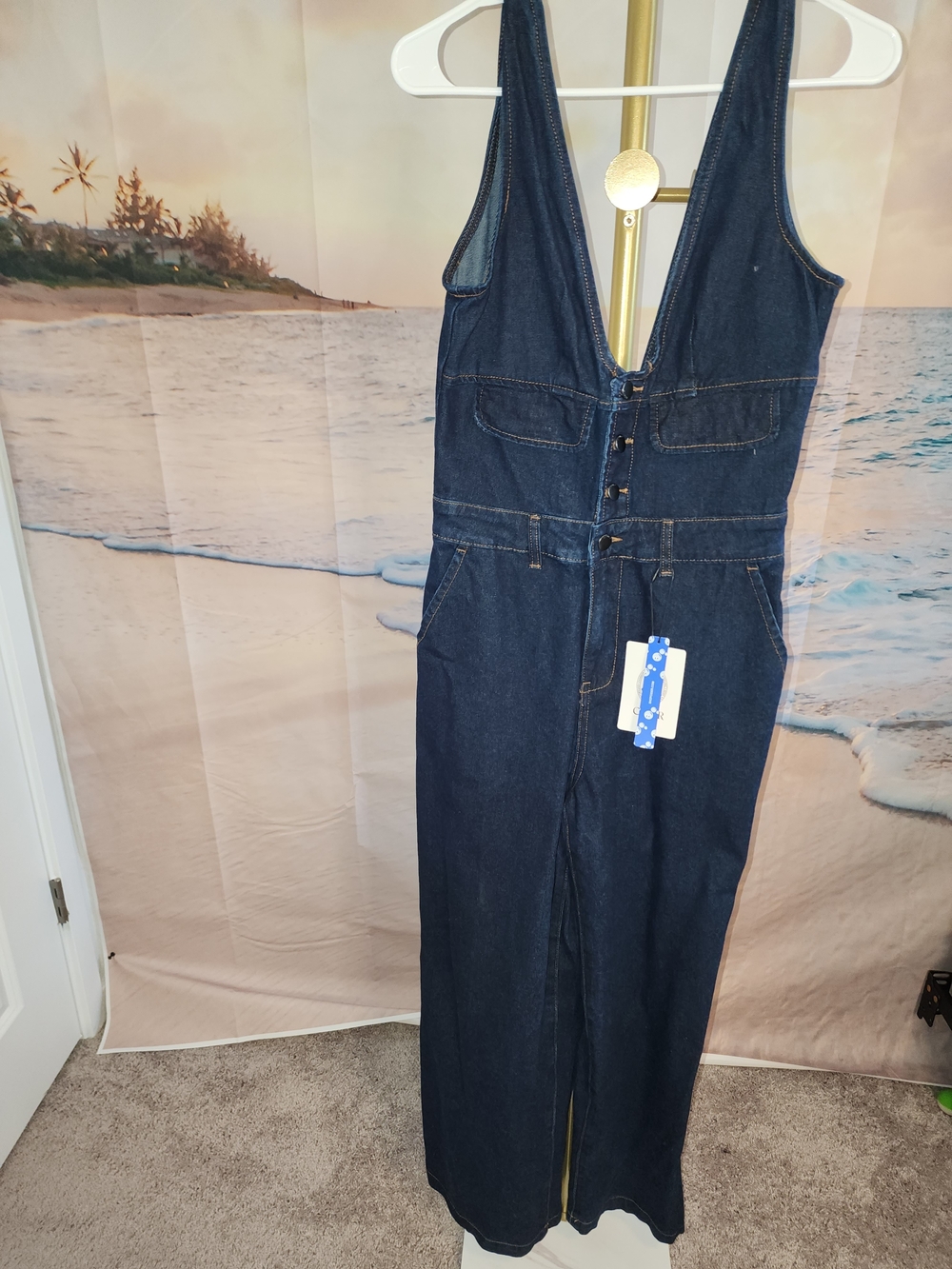 Cider Womens Dark Blue Denim One-Piece Jumpsuit